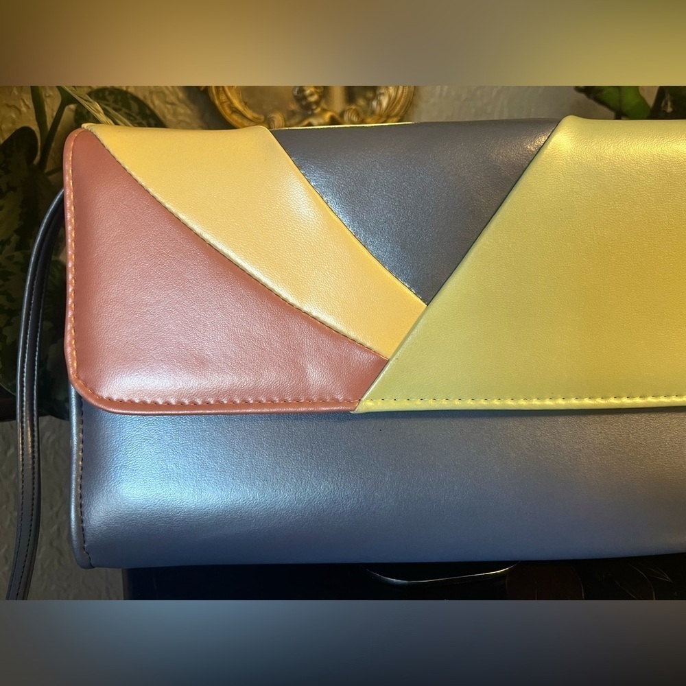 Vintage Pastel Colorblock Vegan Leather purse / Evening bag. Unusual colors! - Picture 2 of 9